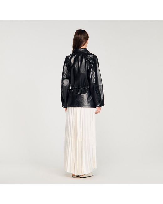 Sandro Black Smooth Leather Jacket