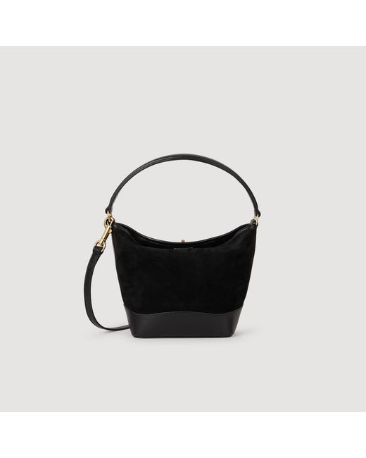 Sandro Black Mini Tangoso Suede And Leather Bag