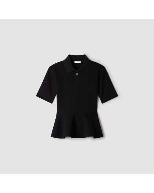 Sandro Blue Peplum T-Shirt With Polo Collar