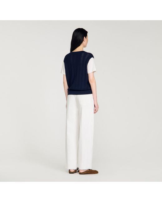Sandro Blue Pointelle Knit Jumper