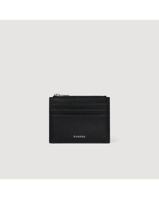 Sandro Black Reconstituted Leather Card Holder for men