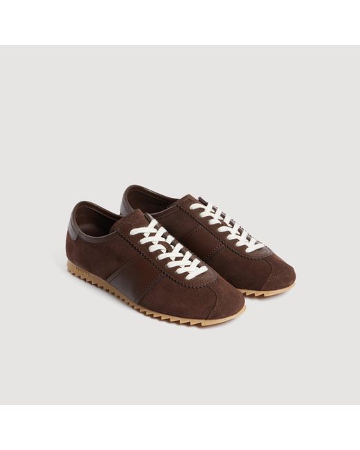 Sandro Brown Low-Top Leather And Suede Trainers for men