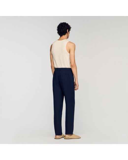 Sandro Blue Straight-Leg Linen Trousers for men