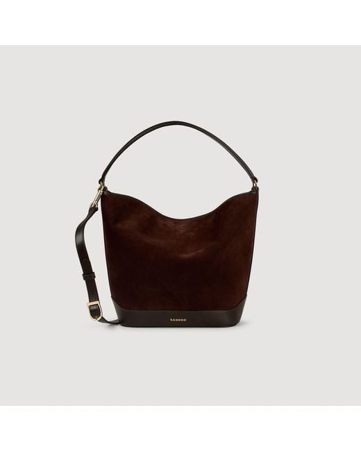 Sandro Brown Suede And Leather Bag Tangoso