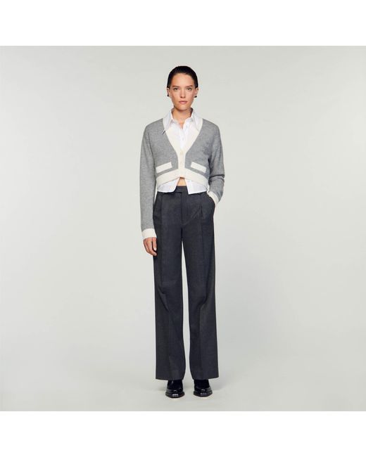 Sandro Gray Cropped Knitted Cardigan
