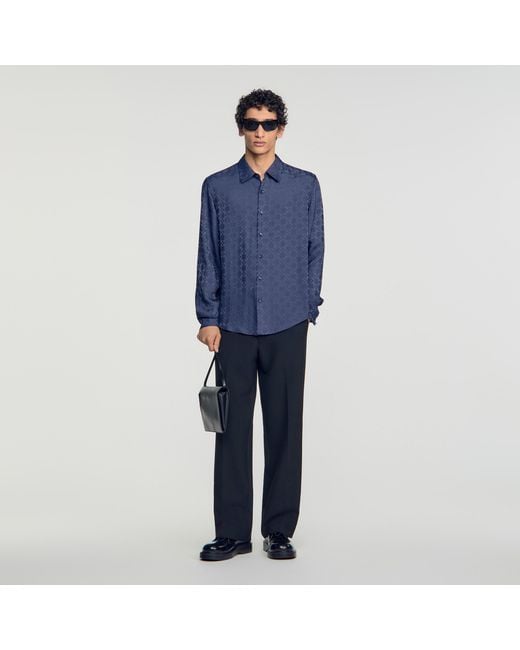 Sandro Blue Square Cross Loose-Fit Shirt for men
