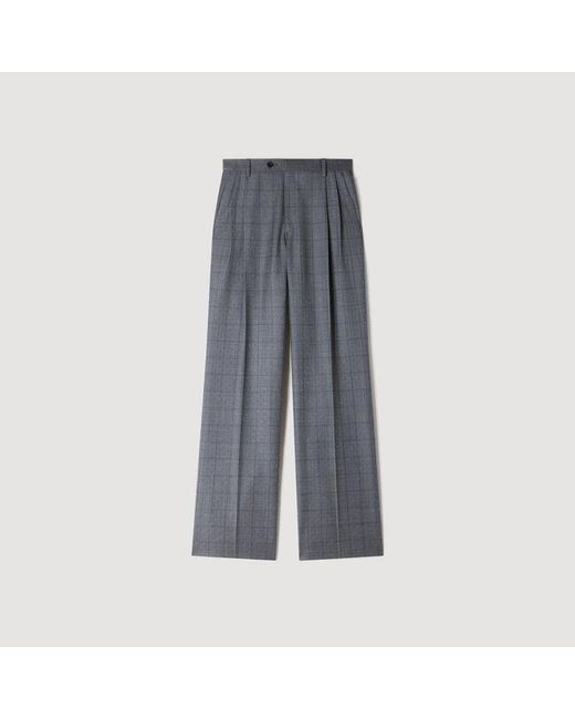 Sandro Blue Rhinestone Check Wool Trousers
