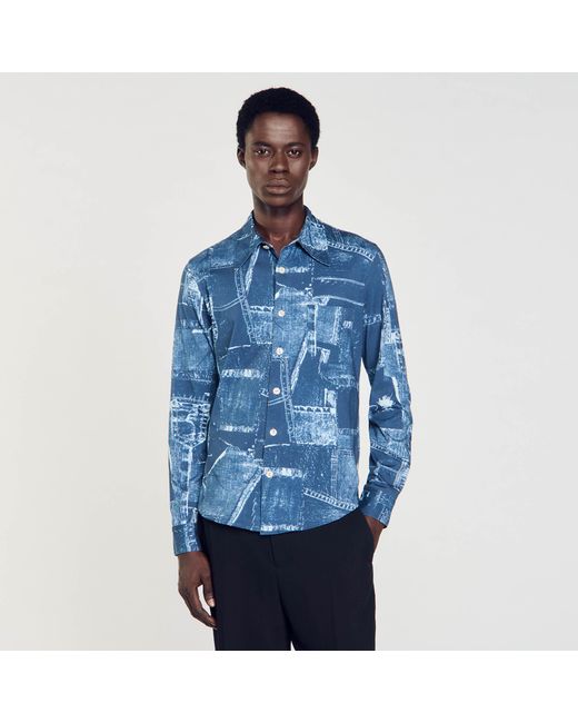 Chemise en coton à imprimé patchwork Sandro pour homme en coloris Blue