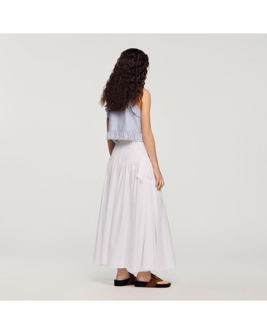 Sandro White Long Poplin Skirt With Ties