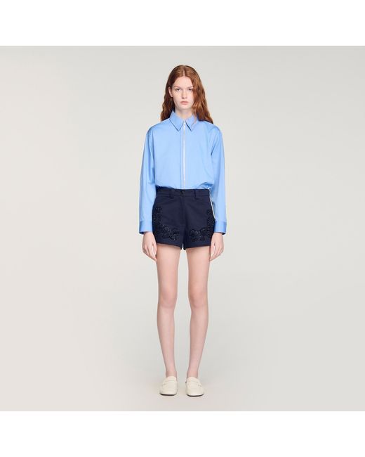 Sandro Blue Embroidered Cotton Shorts
