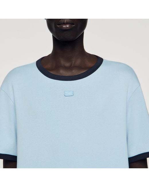 Sandro Blue Two-Tone Patch T-Shirt for men