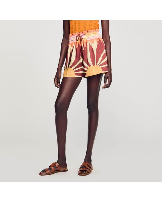 Sandro Orange Patterned Satin-Effect Shorts
