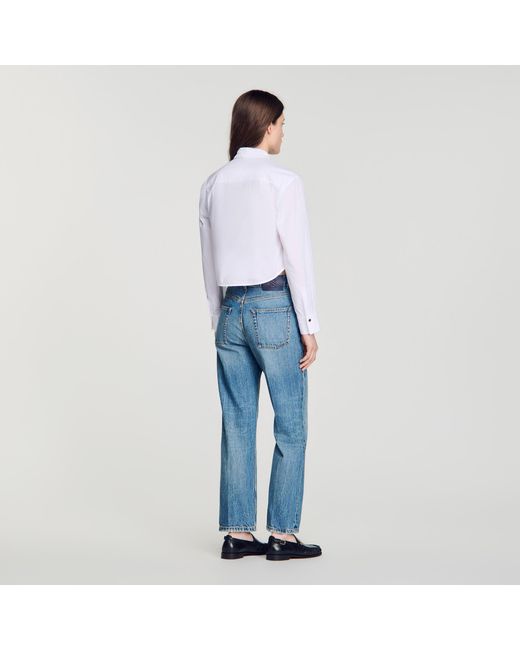 Sandro Blue Pleated Shirt With Origami Collar