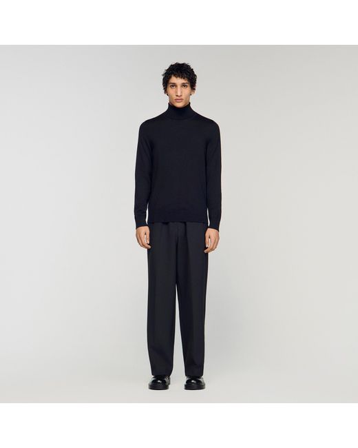 Sandro Black Roll Neck Wool Sweater for men