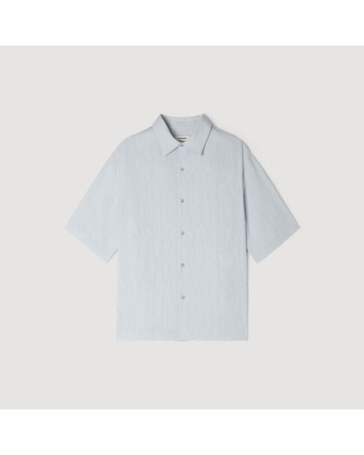 Sandro White Pleated Shirt With Shark Collar for men