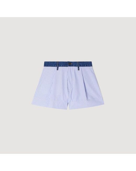 Sandro Blue Striped Shorts With Denim Details