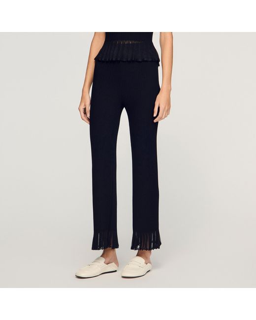 Sandro Blue Ruffled Knit Trousers