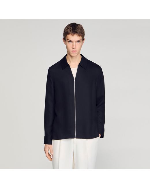 Sandro Blue Loose-Fit Zip-Up Shirt for men