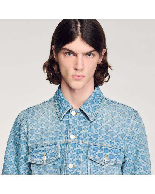 Sandro Blue Square Cross Denim Jacket for men