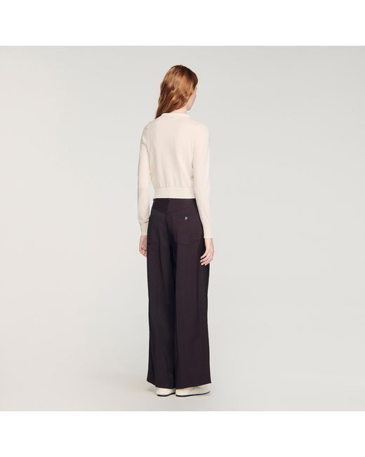 Sandro Blue Cropped Padded Round Neck Cardigan