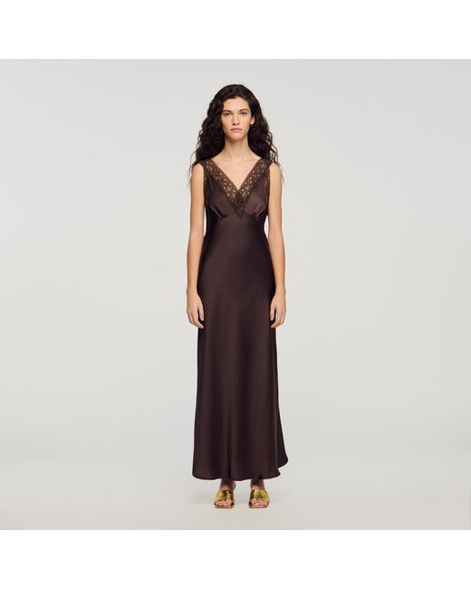 Sandro Brown Lace Collar Maxi Dress