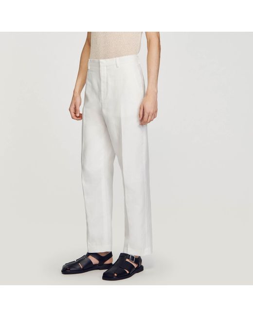 Sandro White Linen And Cotton Trousers for men