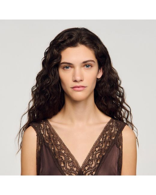 Sandro Brown Lace Collar Maxi Dress