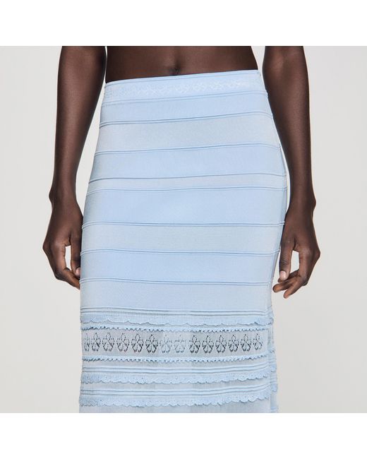 Sandro Blue Pointelle Knit Maxi Skirt