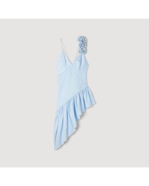 Sandro Blue Asymmetrical Ruffled Dress