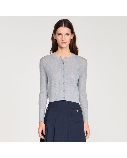 Sandro Blue Pointelle Knit Cardigan