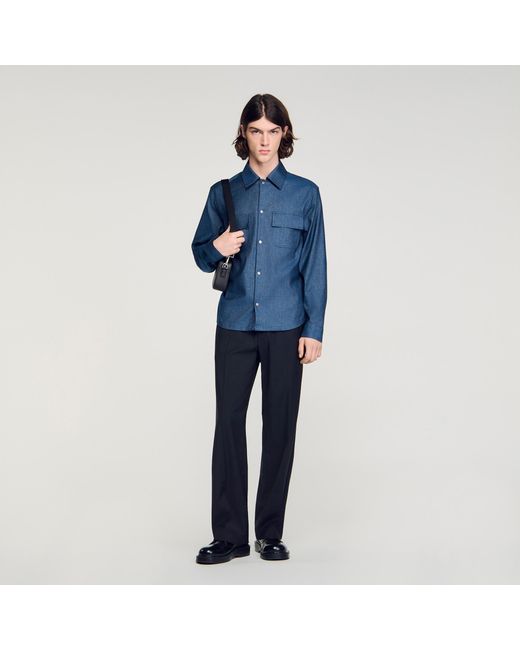 Sandro Blue Denim-Effect Cotton And Linen Shirt for men