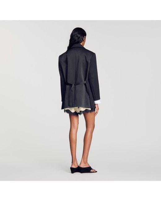 Sandro Blue Mixed-Material Satin Jacket