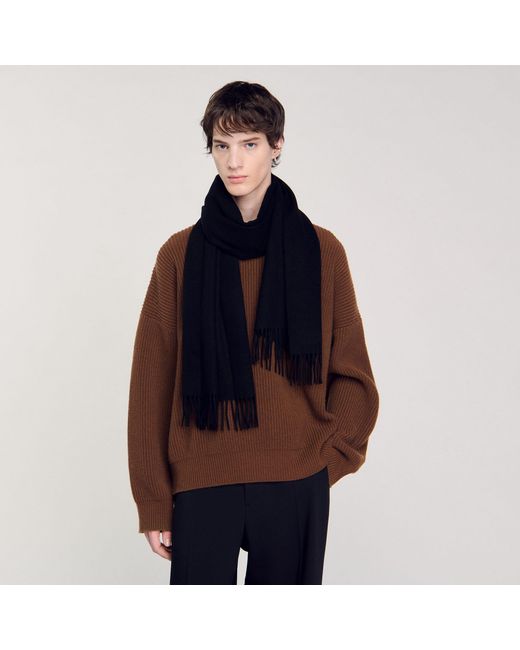 Sandro Black Wool And Cashmere Scarf for men