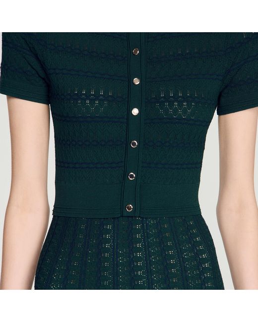 Sandro Blue Pointelle Knit Midi Dress