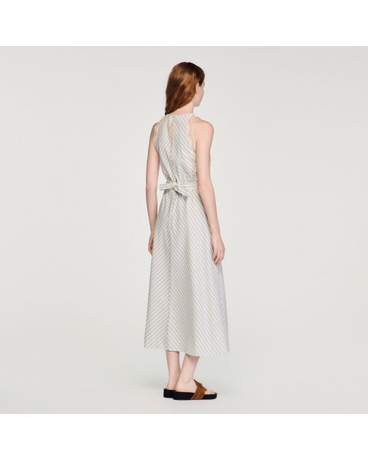 Sandro White Striped Cotton Maxi Dress