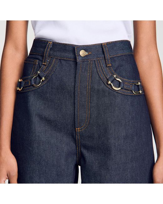 Sandro Blue Barrel Jeans With Metal Details