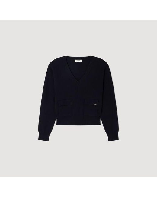 Sandro Blue V-Neck Wool Jumper