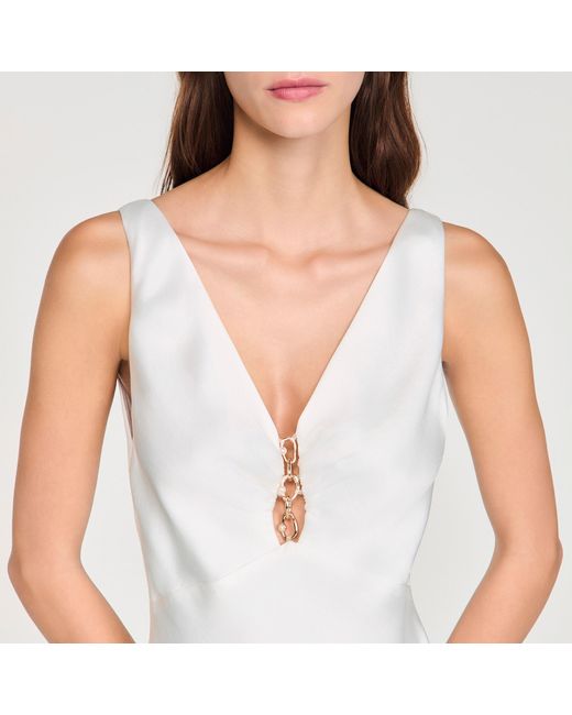 Sandro White Jewel Satin-Effect Maxi Dress