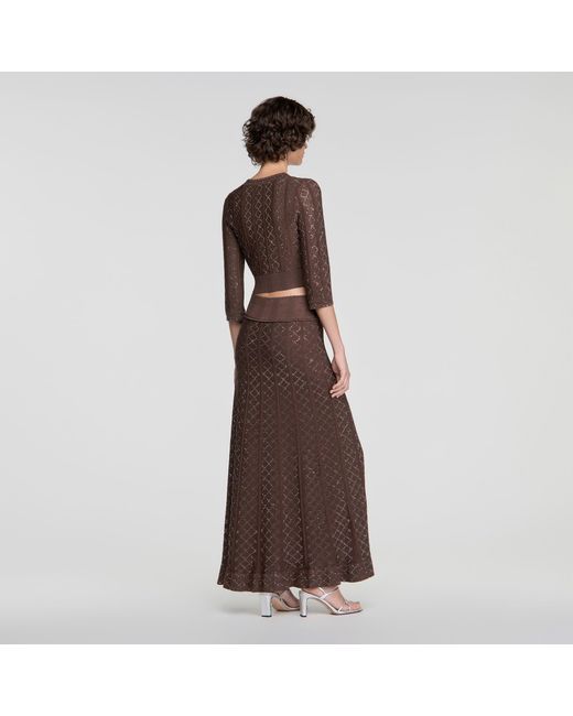 Sandro Brown Cropped Rhinestone Cardigan
