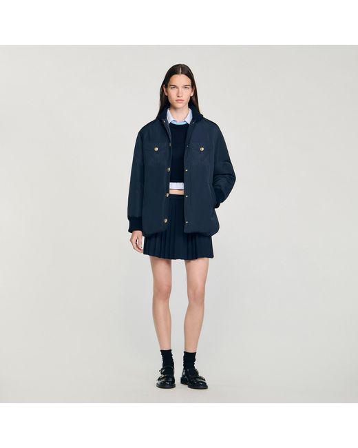 Sandro Blue Puffer Jacket With Teddy Collar
