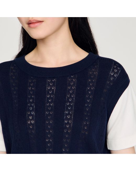 Sandro Blue Pointelle Knit Jumper