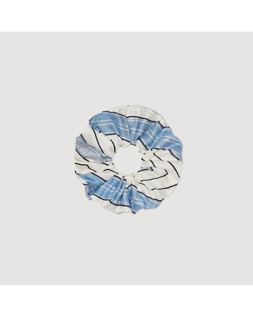 Sandro Blue Striped Silk Scrunchie