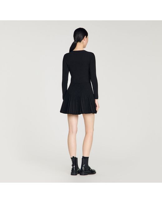 Sandro Black Pleated Knit Short Dress