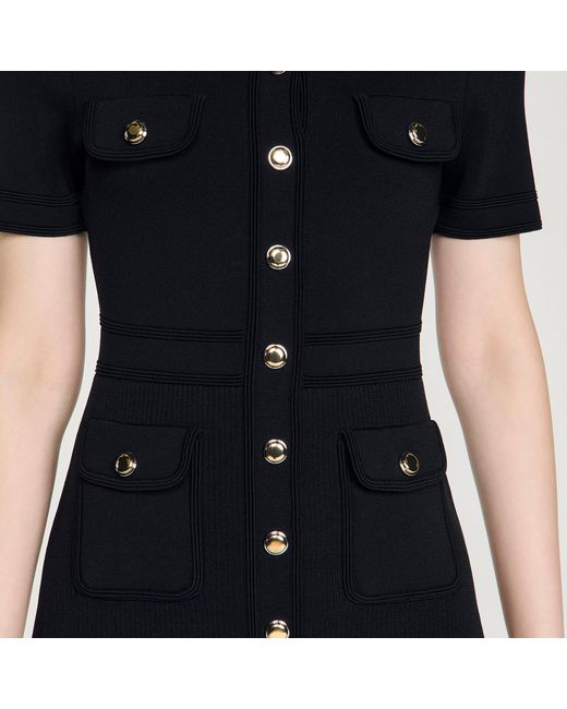 Sandro Blue Button-Up Knit Short Dress