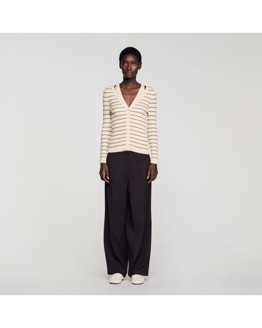Sandro Black Striped Ribbed Cardigan