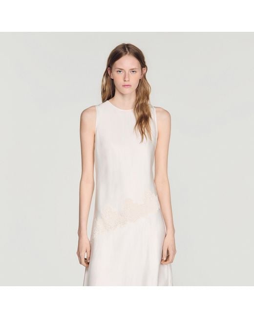 Sandro White Asymmetric Satin-Effect Dress