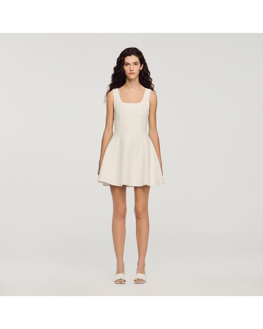 Sandro Natural Beaded Knit Short Dress