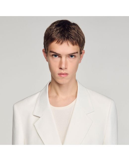 Sandro White Double-Breasted Linen Suit Jacket for men