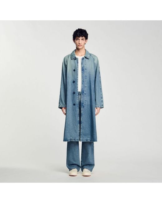 Sandro Blue Long Faded Denim Coat for men