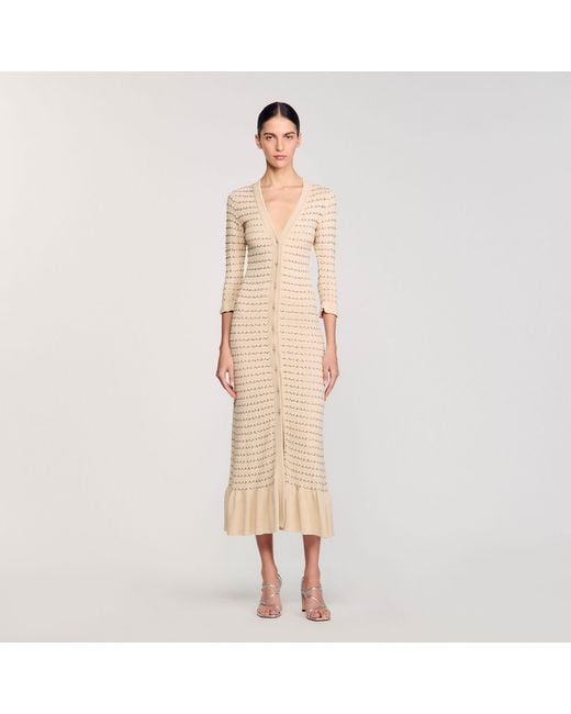 Sandro Natural Rhinestone Knit Maxi Dress